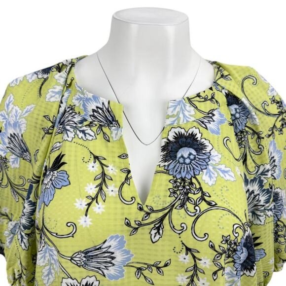NWT ANNE KLEIN Floral Print Puff Sleeve Blouse Sz Small Sprout / White Multi - Picture 3 of 5